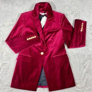 NWT VERONICA BEARD Dickey Jacket Blazer sz 4 Long Lean Burgundy Red VELVET $750